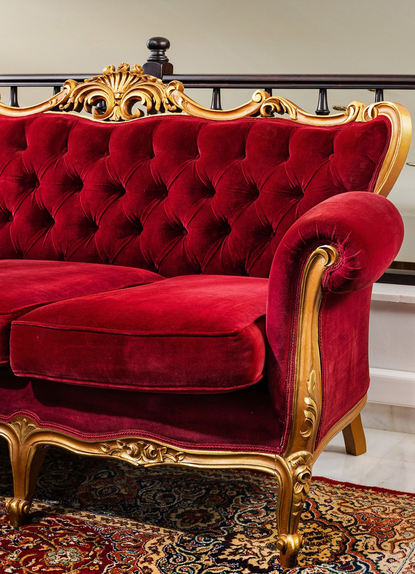 Luxury red lounge velvet details
