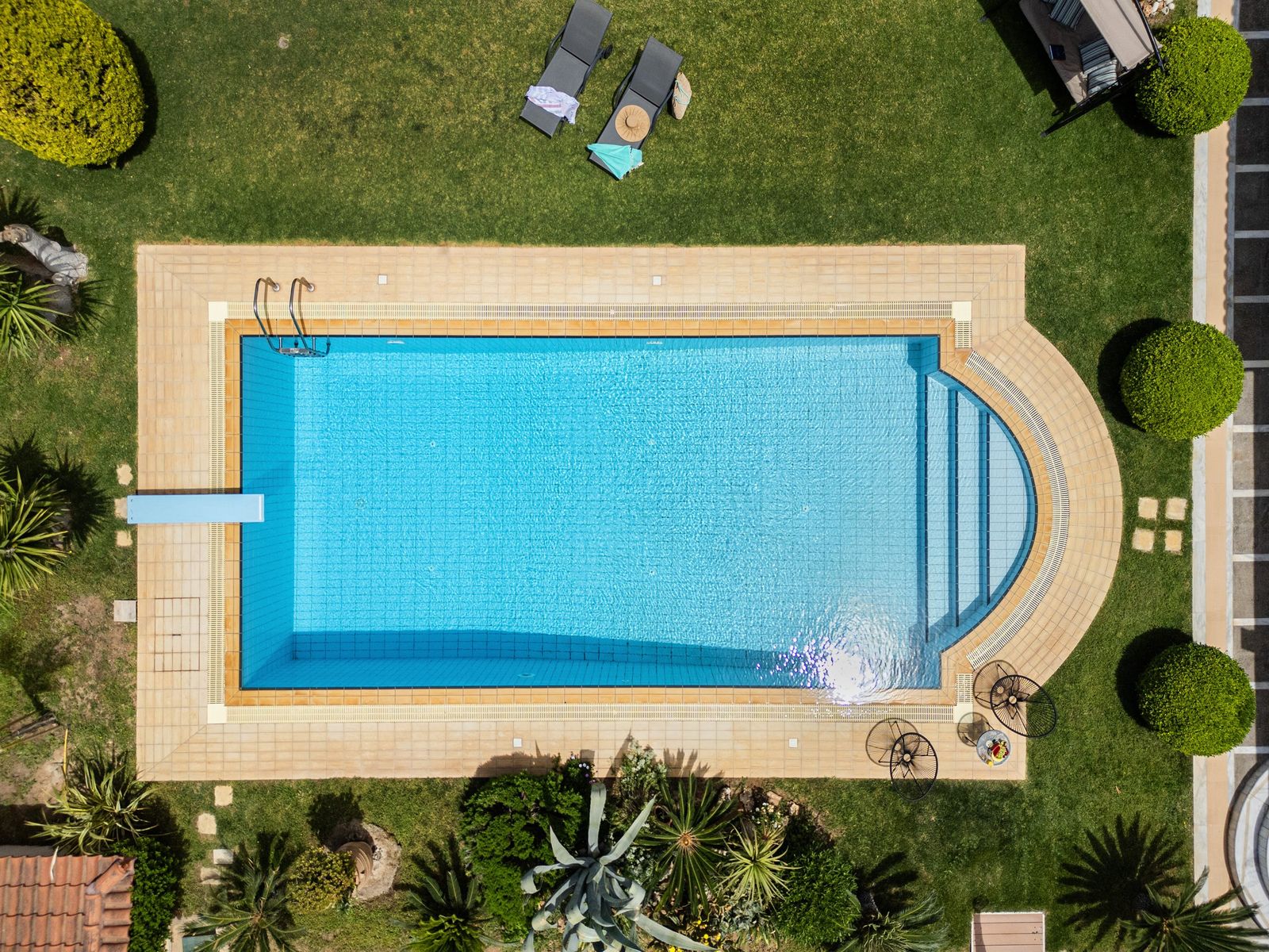 Aerial view of pool and garden