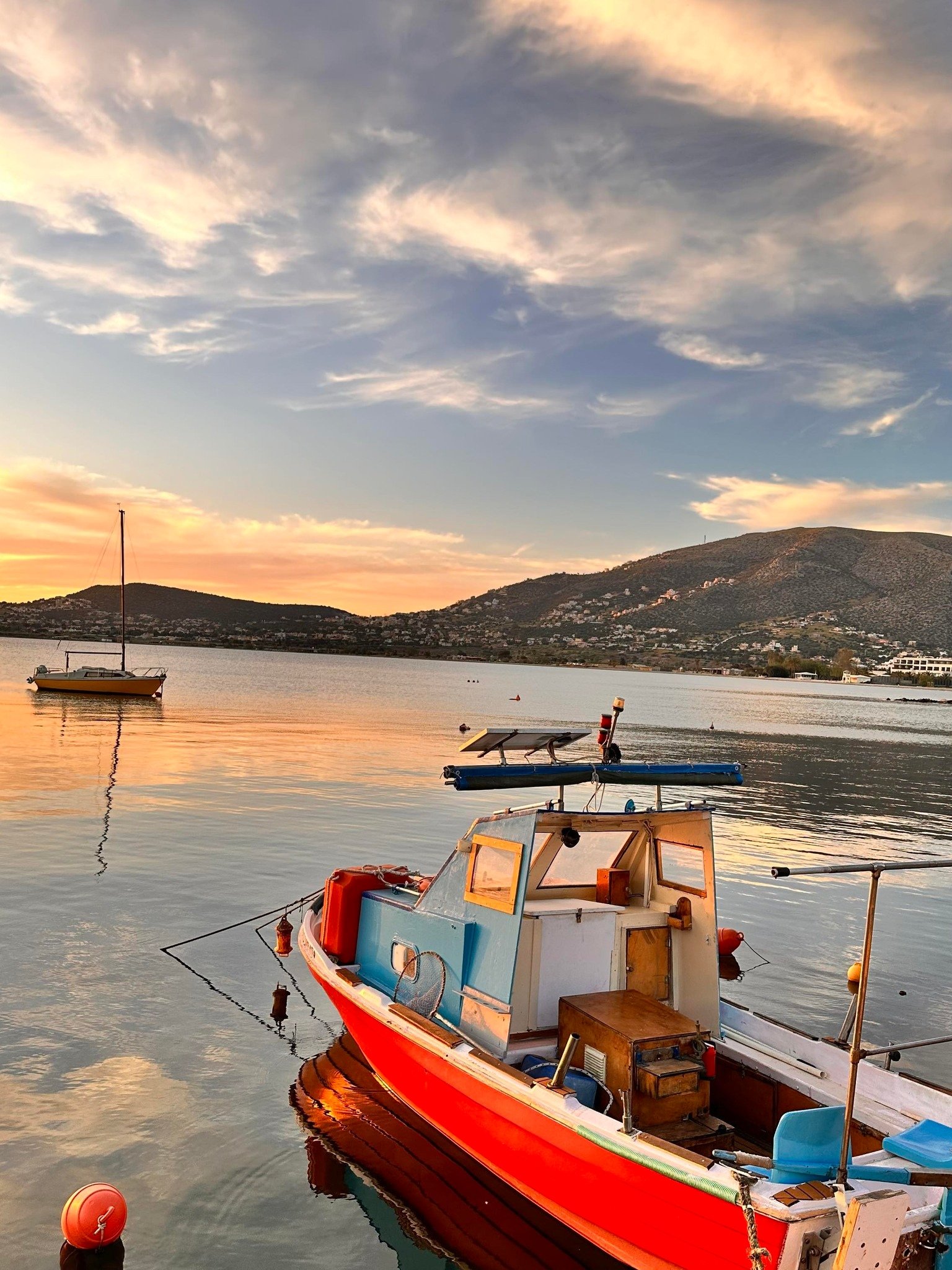 Palea Fokea fishing boats at sunset near Renko Royal Villa