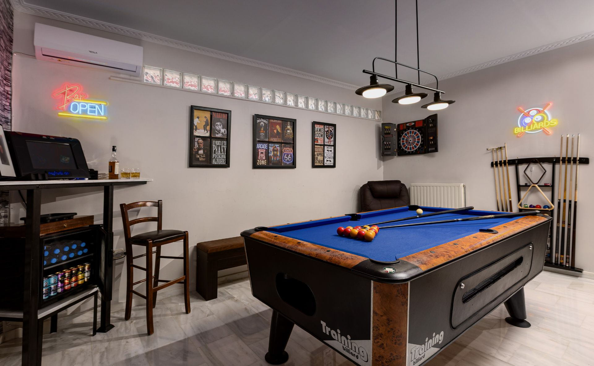 Renko Royal Villa private playroom with billiards, Athens Riviera